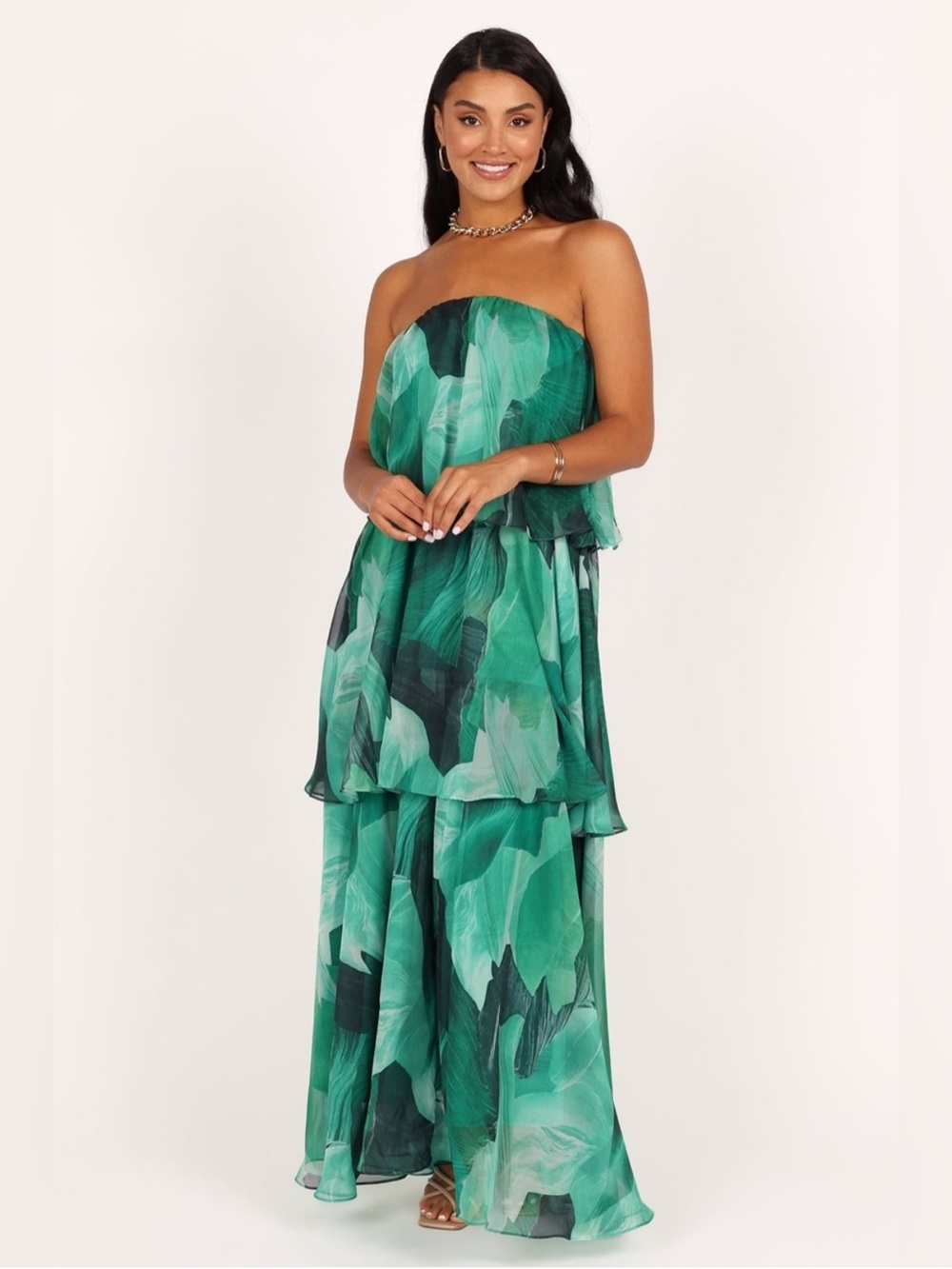 Petal & Pup Bloom Strapless Maxi Dress in Green Floral - Picture 2 of 6